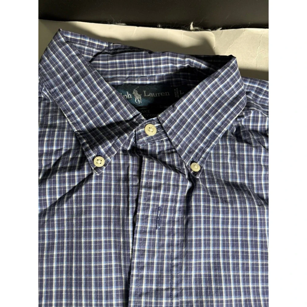Polo Ralph Lauren Blake Shirt Mens Large Blue Plaid Button Up Cotton‎
